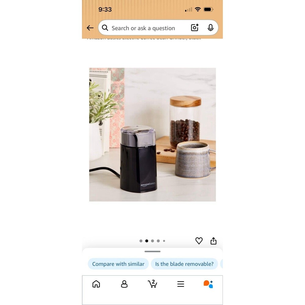 Fast Electric Coffee Grinder for Beans, Spices & Herbs  • Brand: Amazon Basics •